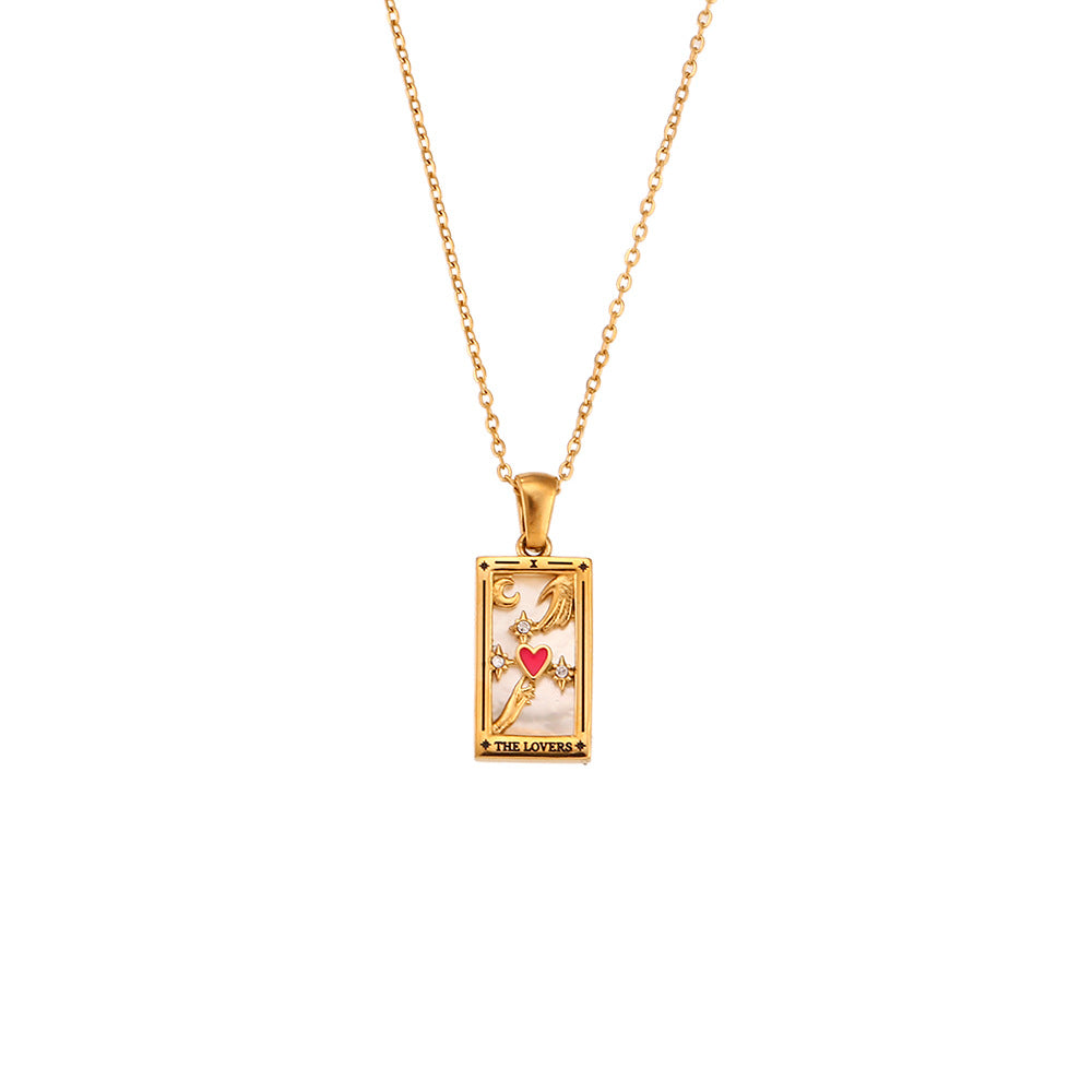 Wholesale Rectangular Drip Oiled Zircon Tarot Cards Stainless Steel 18K Gold Plated Necklaces